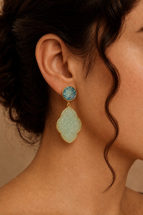 Aqua Blue & Mint Crystal Chalcedony Drop Earrings