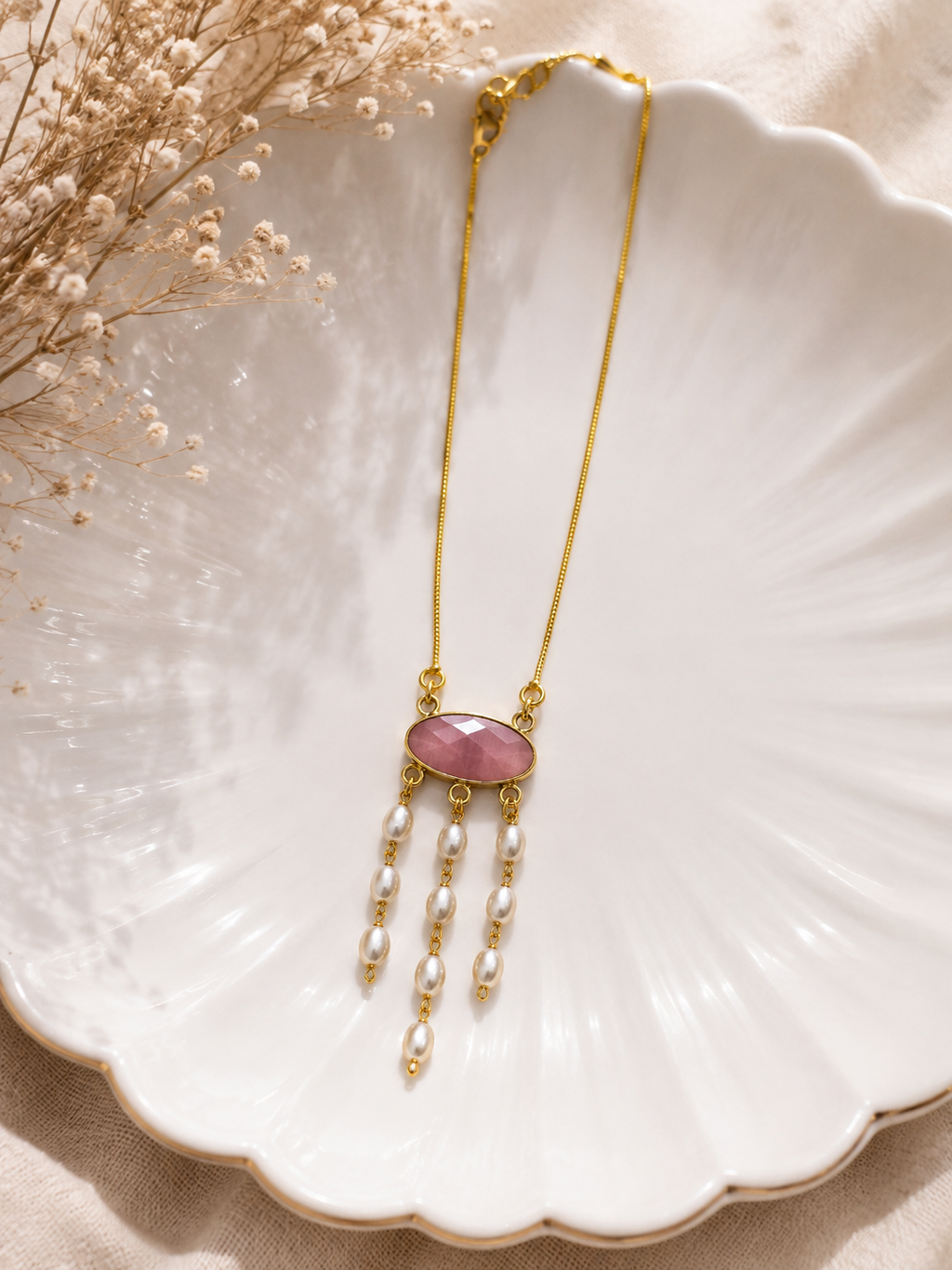 Rose Quartz Pearl Drop Necklace