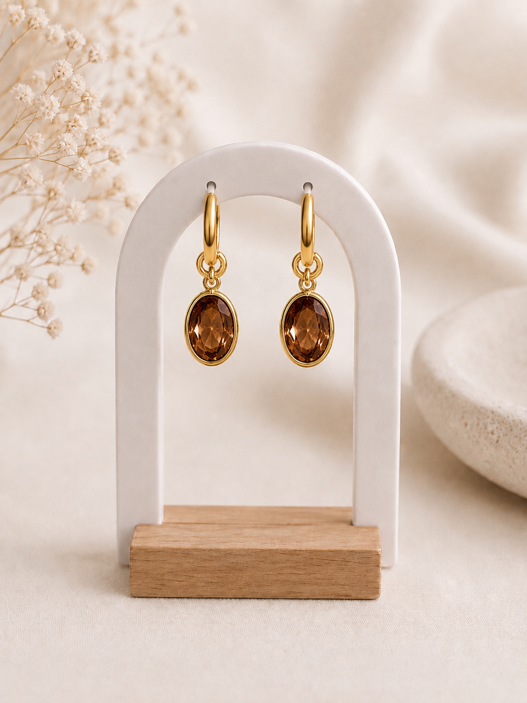 Dark Pink Oval Drop Earrings