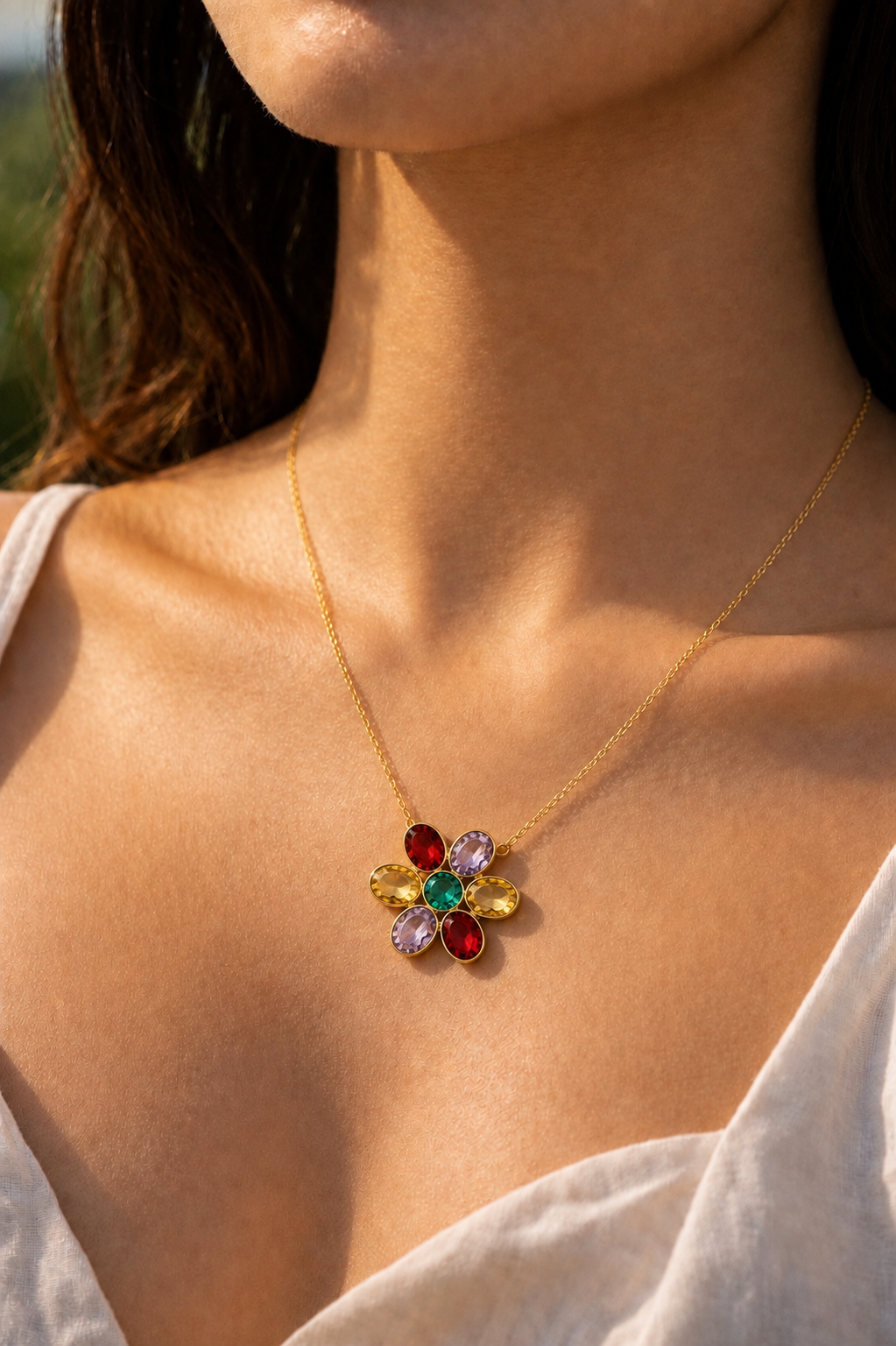 Multicolor Floral Gemstone Necklace