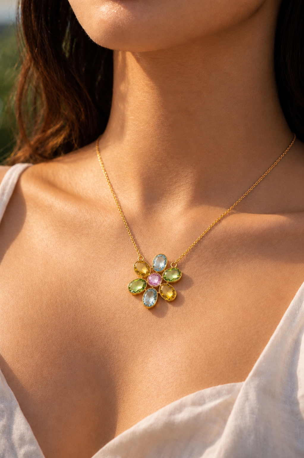 Multicolor Floral Gemstone Necklace