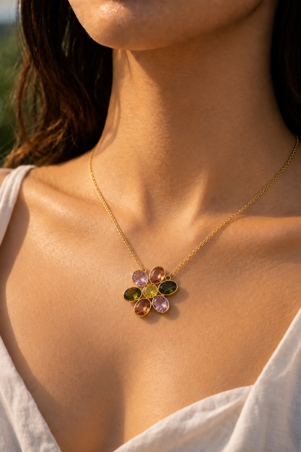 Multicolor Floral Gemstone Necklace