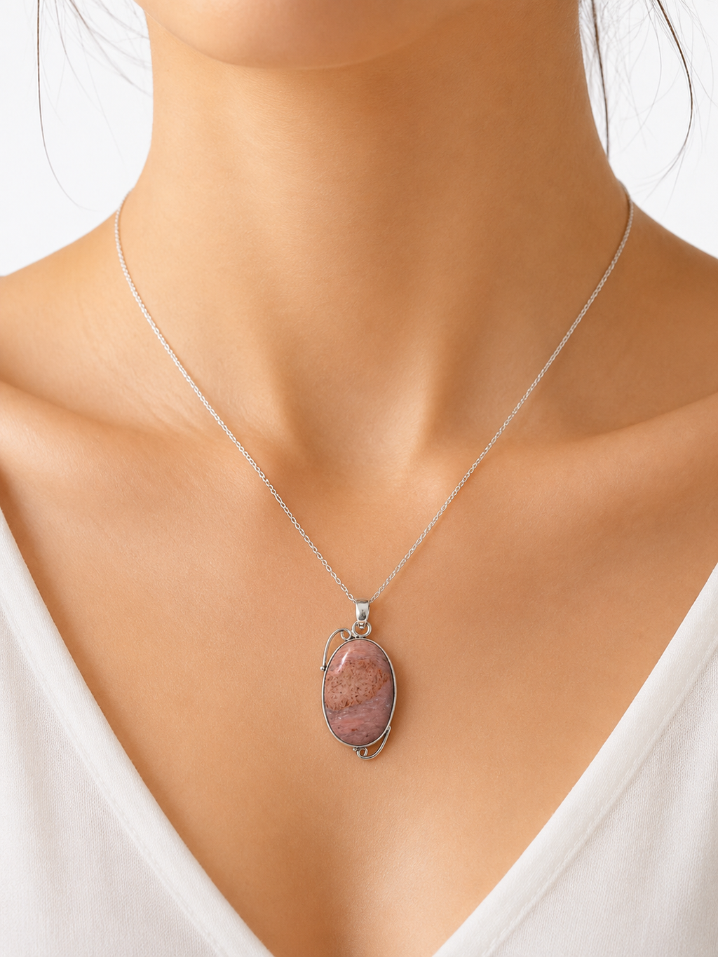 Pink Calcite White Metal Pendant