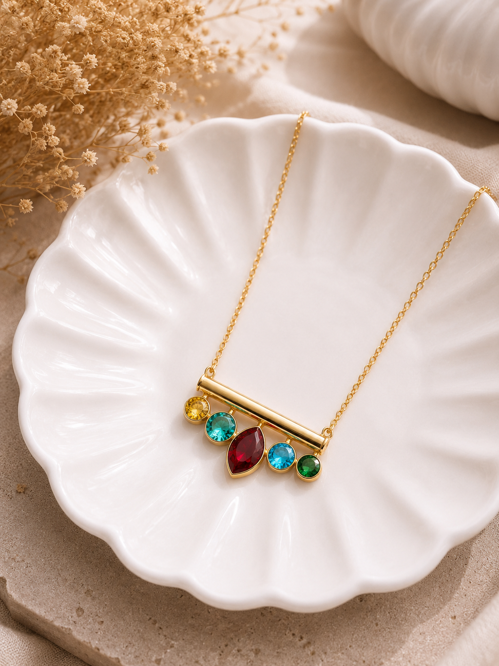 Multicolor Gemstone Bar Necklace