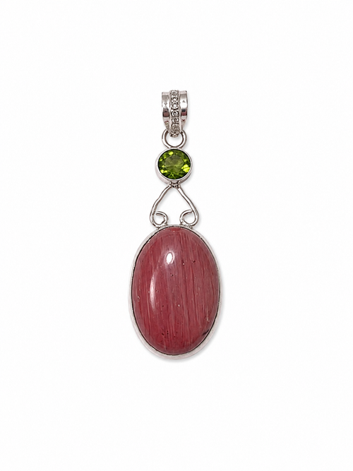 Pink Calcite & Peridot Quartz Pendant