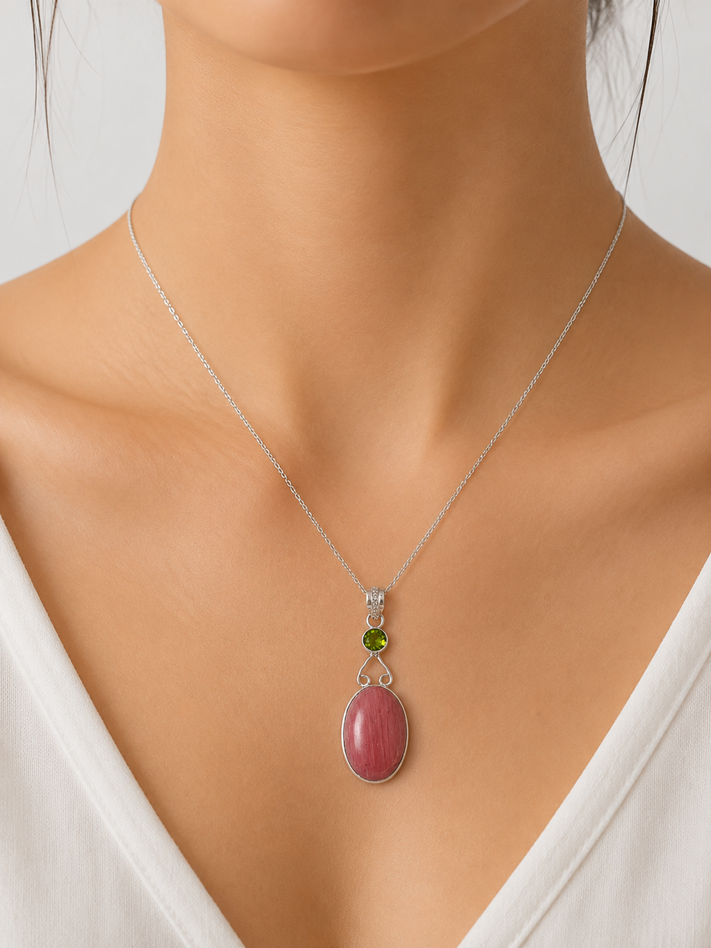 Pink Calcite & Peridot Quartz Pendant